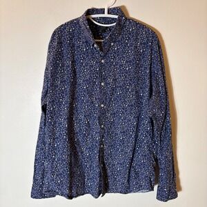 J. Crew Mens Slim Fit Floral Button Down Shirt Navy Blue Long Sleeve Size XL